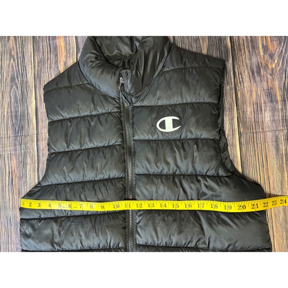 Champion Puffer Vest Mens M Black Full Zip Logo Quilted Athletic Outerwear - Picture 5 of 14
